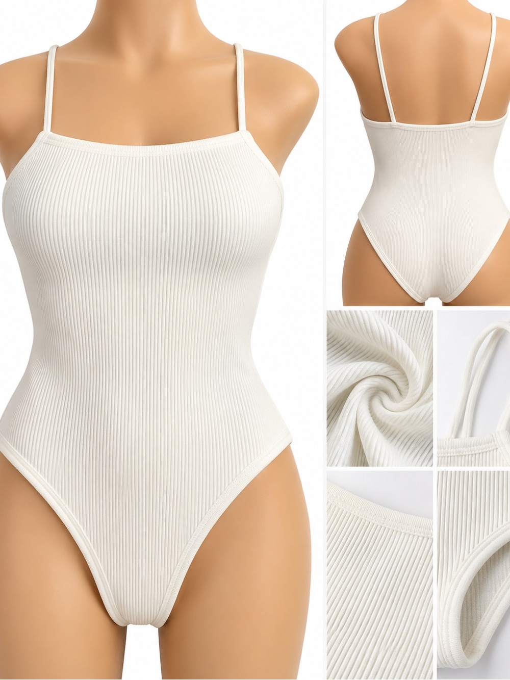 Zara Ribbed Spaghetti-Strap Bodysuit - Ivory